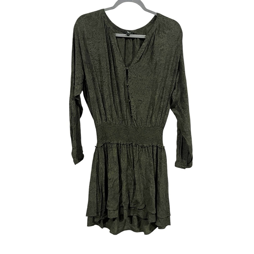 Rails Jasmine Dress Olive Green Speckled Print Smocked Waist Boho Mini L Large - Picture 3 of 6